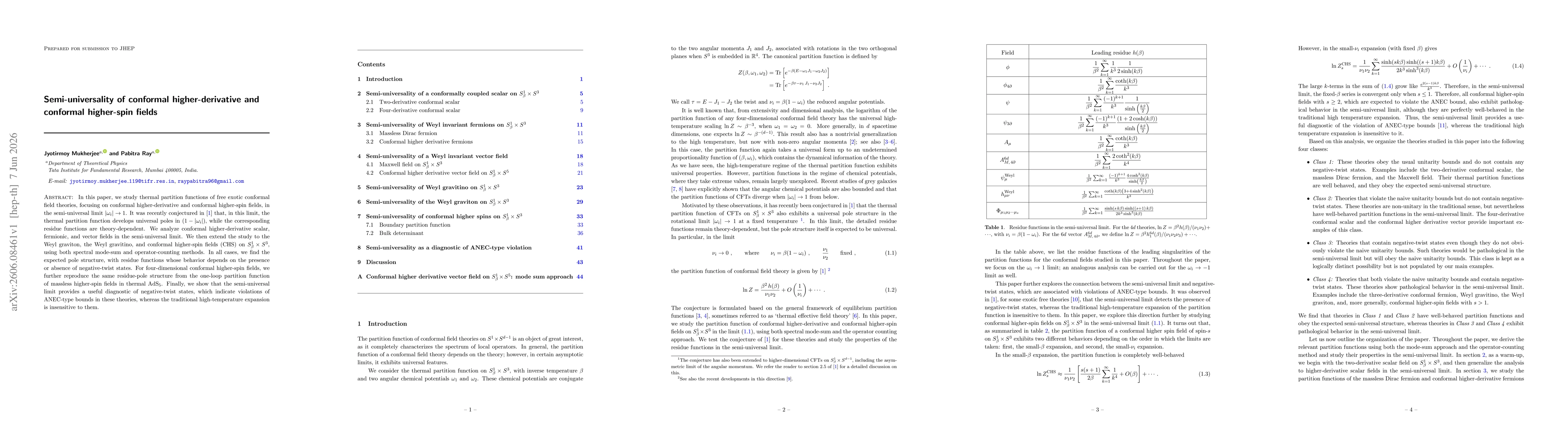 Thumbnail for Semi-universality of conformal higher-derivative and conformal higher-spin fields