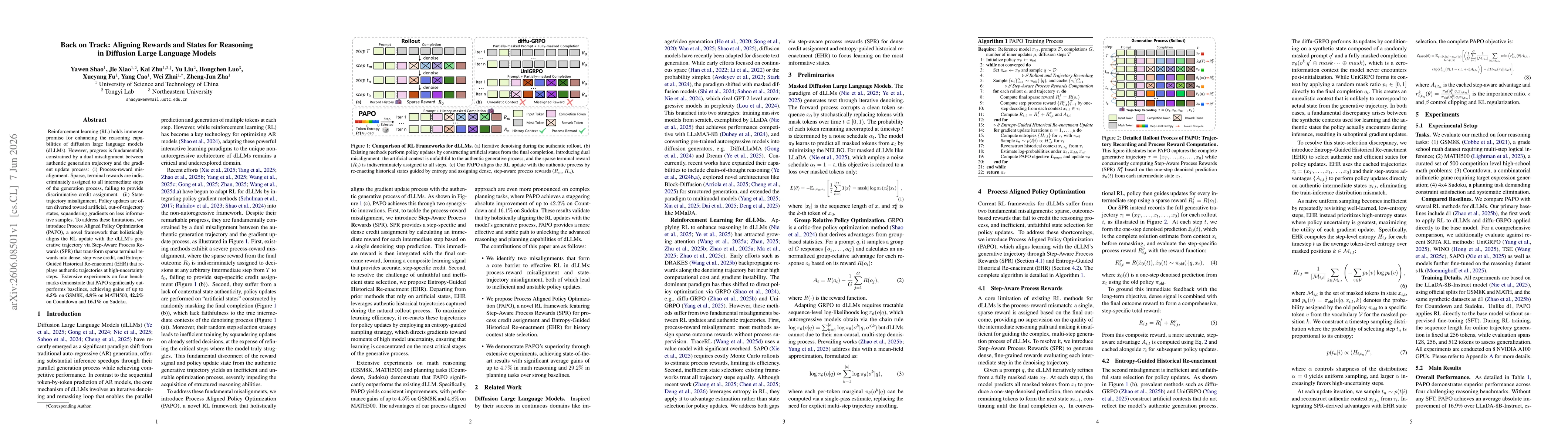 Thumbnail for Back on Track: Aligning Rewards and States for Reasoning in Diffusion Large Language Models