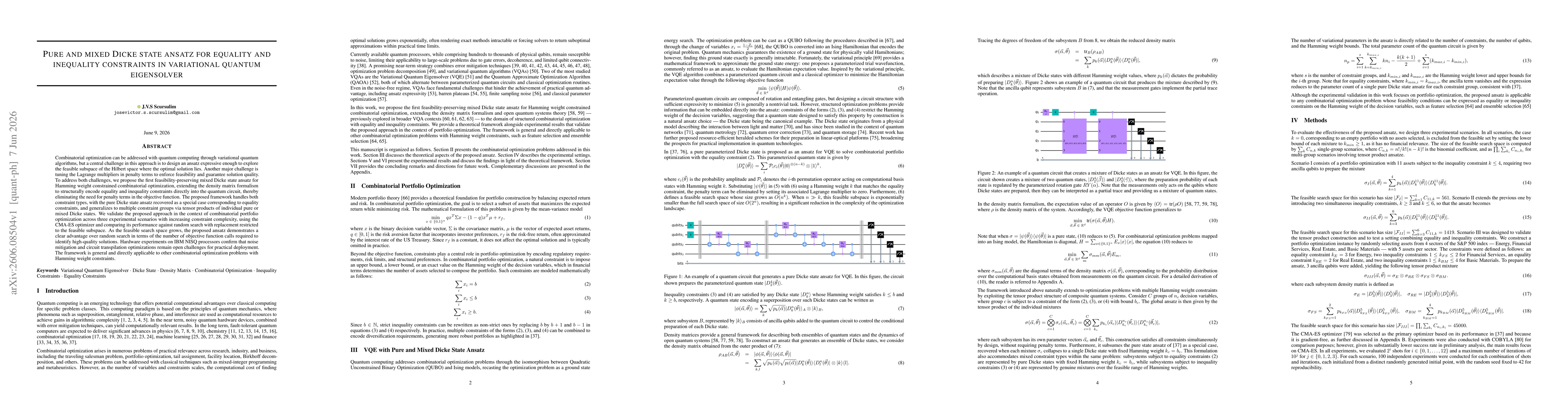 Thumbnail for Pure and mixed Dicke state ansatz for equality and inequality constraints in variational quantum eigensolver