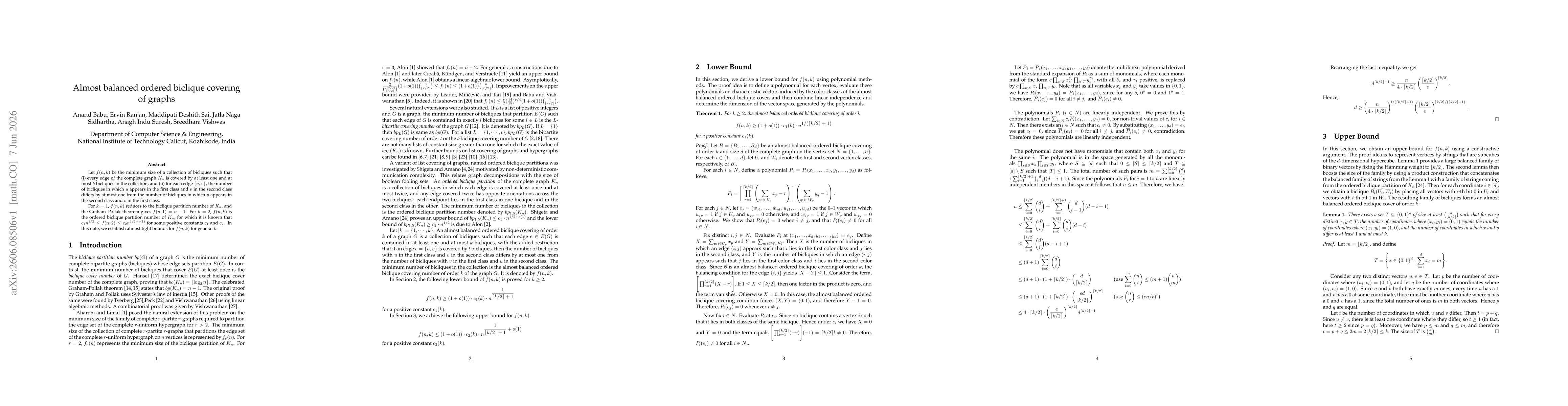 Thumbnail for Almost balanced ordered biclique covering of graphs