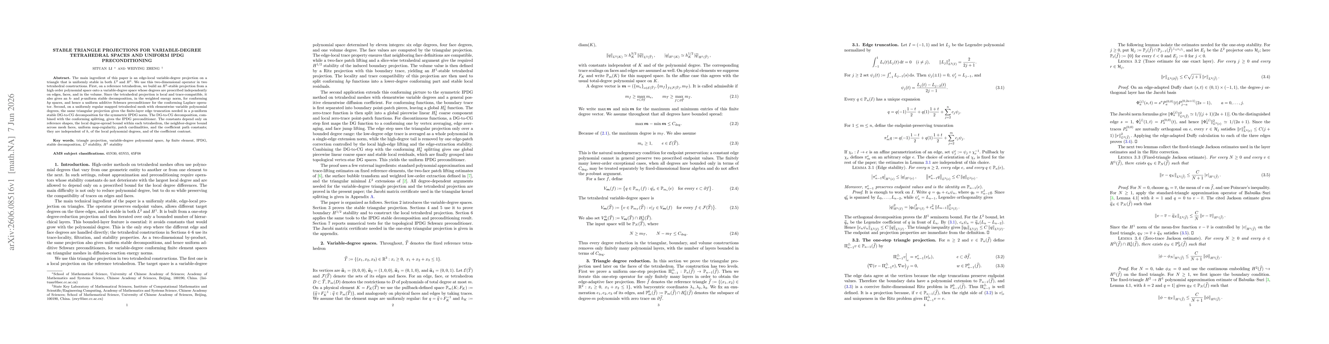 Thumbnail for Stable Triangle Projections for Variable-Degree Tetrahedral Spaces and Uniform IPDG Preconditioning