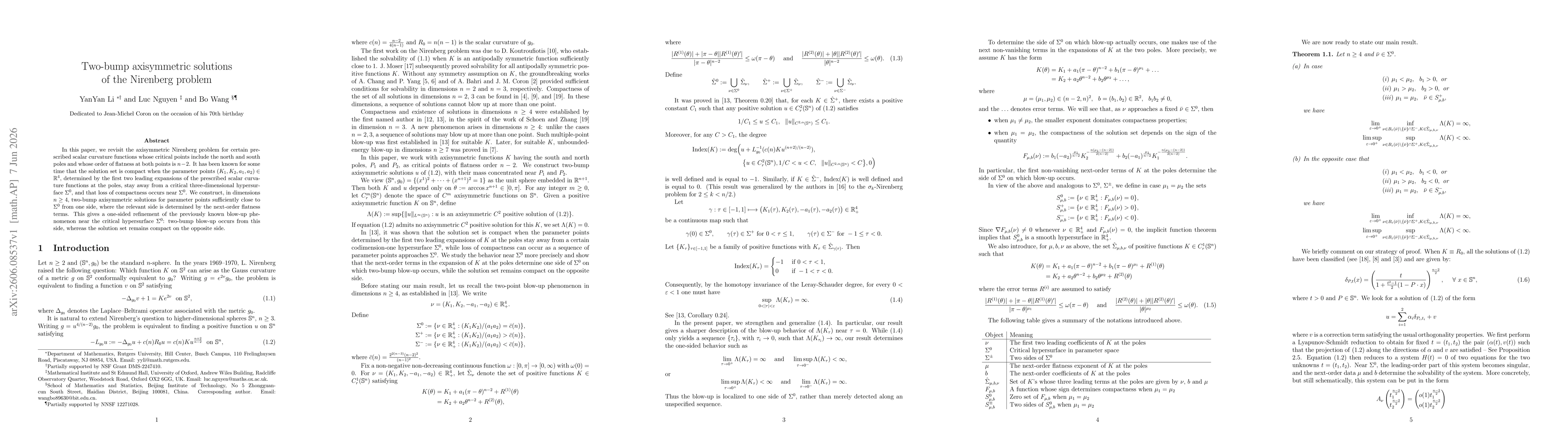 Thumbnail for Two-bump axisymmetric solutions of the Nirenberg problem