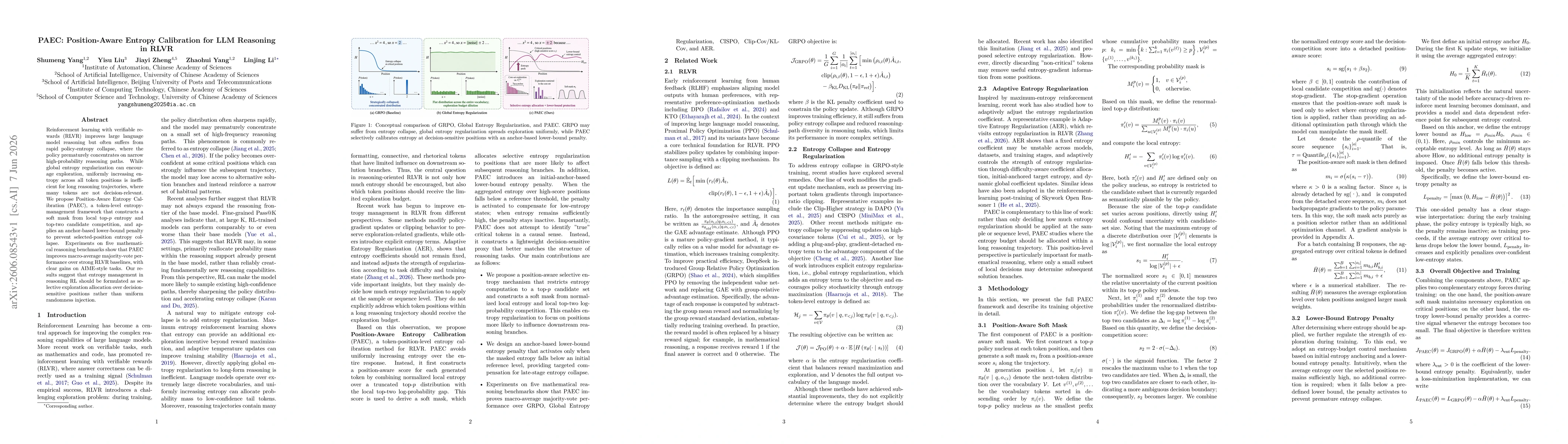 Thumbnail for PAEC: Position-Aware Entropy Calibration for LLM Reasoning in RLVR