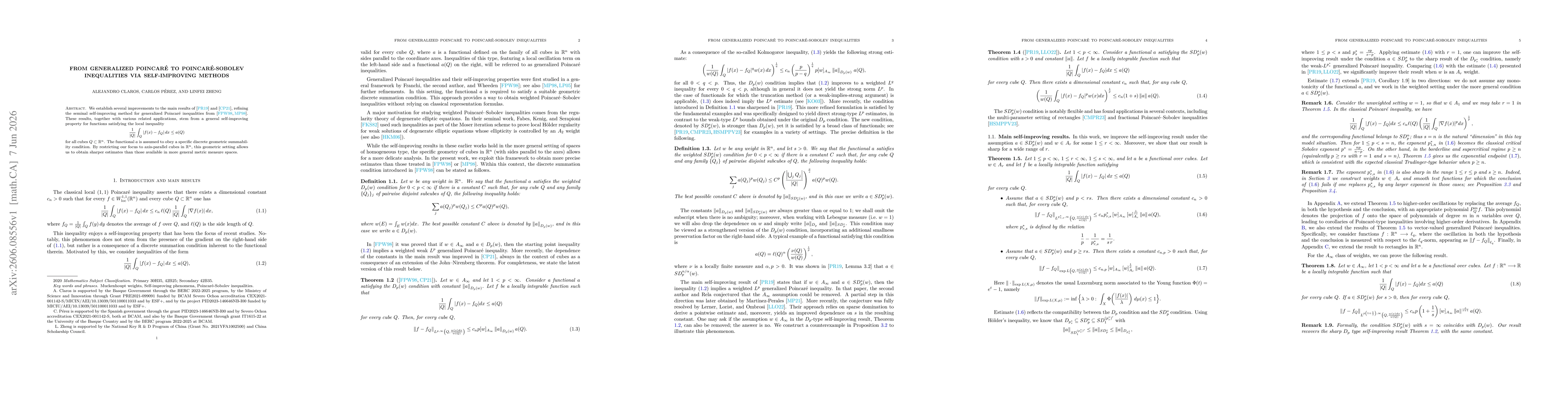 Thumbnail for From generalized Poincaré to Poincaré-Sobolev inequalities via self-improving methods