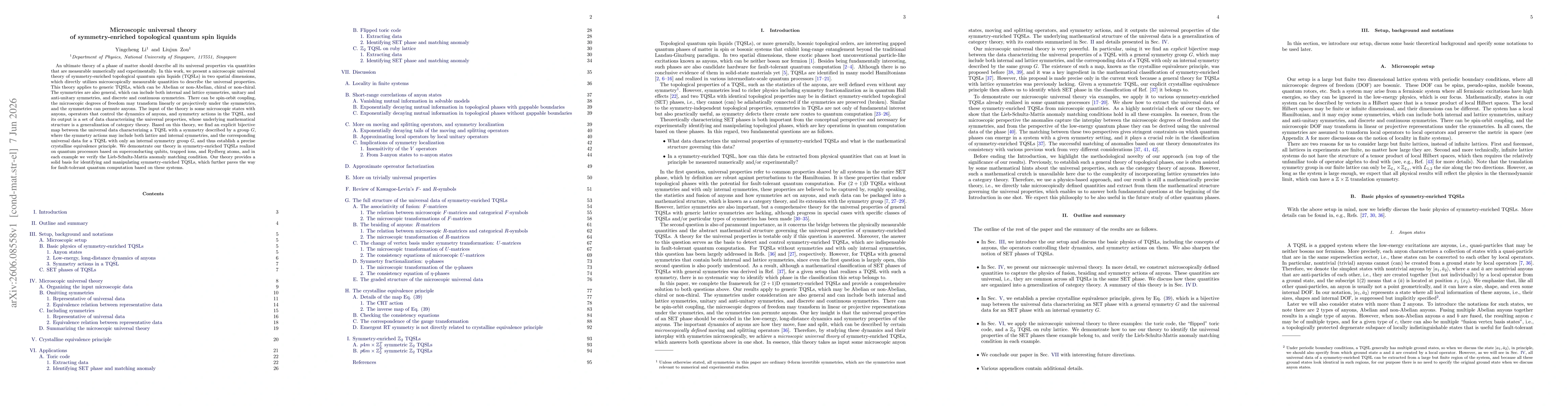 Thumbnail for Microscopic universal theory of symmetry-enriched topological quantum spin liquids