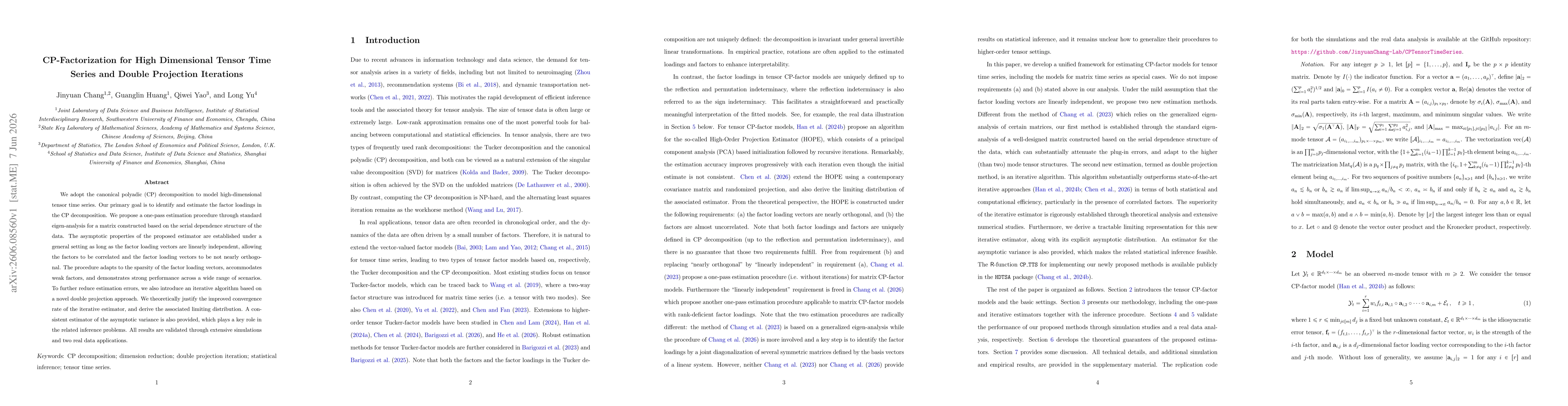 Thumbnail for CP-factorization for high dimensional tensor time series and double projection iterations