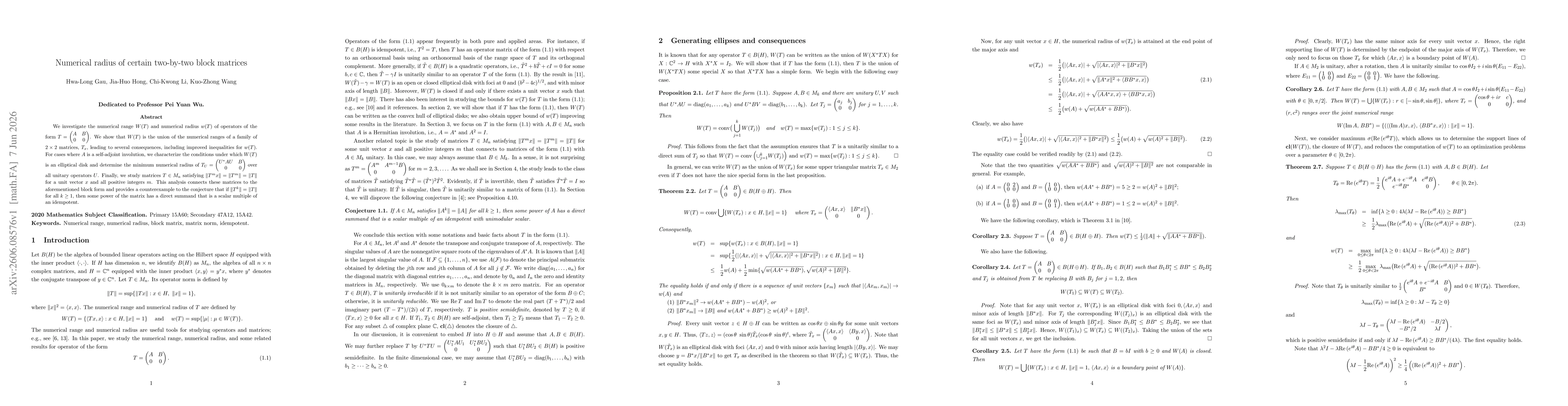 Thumbnail for Numerical radius of certain two-by-two block matrices