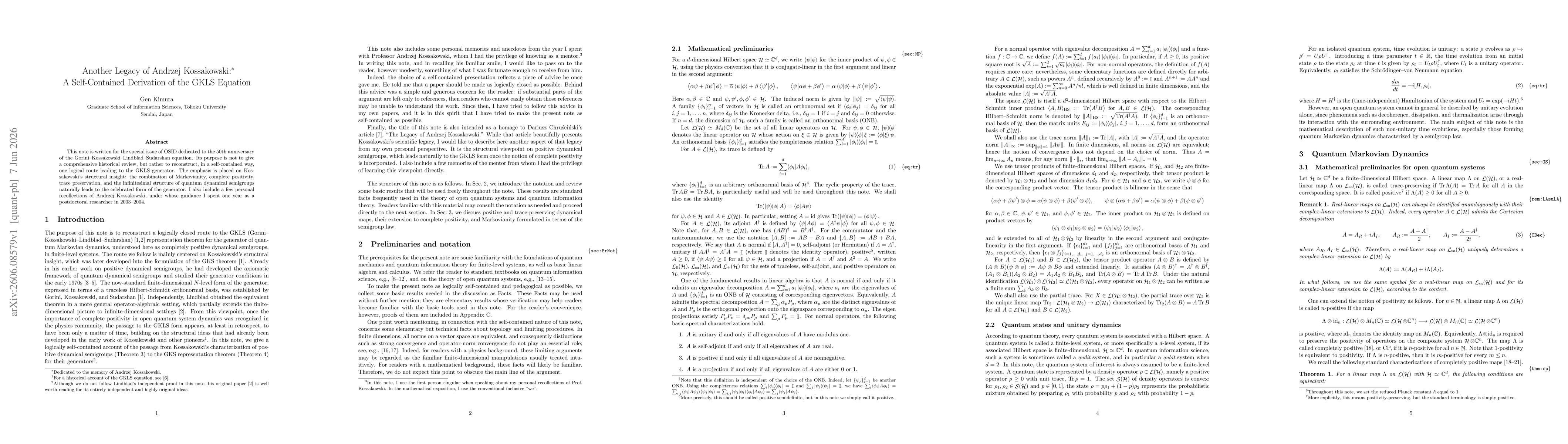 Thumbnail for Another Legacy of Andrzej Kossakowski: A Self-Contained Derivation of the GKLS Equation
