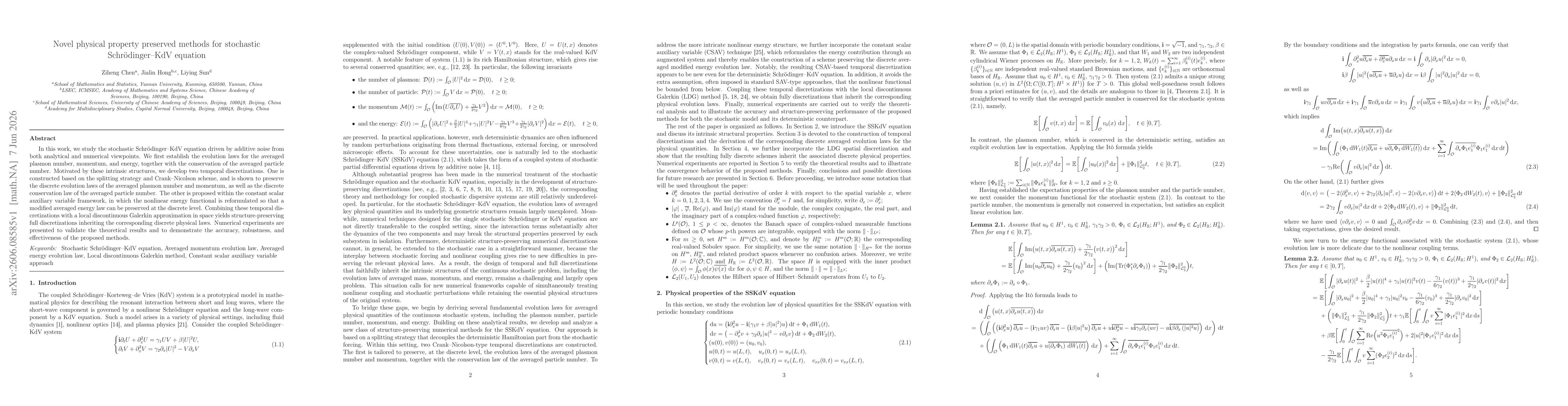 Thumbnail for Novel physical property preserved methods for stochastic Schrödinger--KdV equation