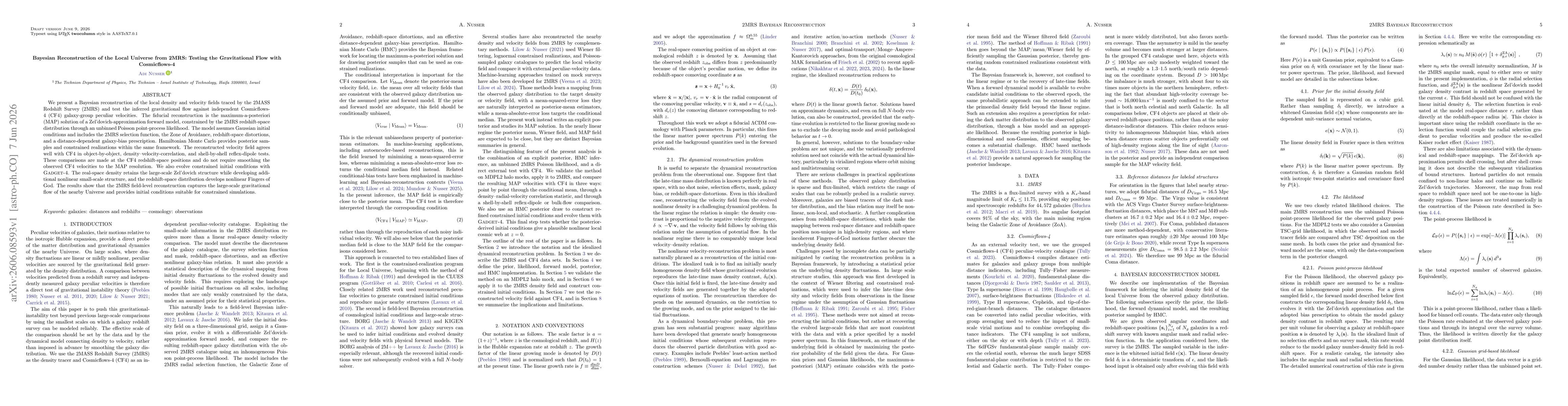 Thumbnail for Bayesian Reconstruction of the Local Universe from 2MRS: Testing the Gravitational Flow with Cosmicflows-4