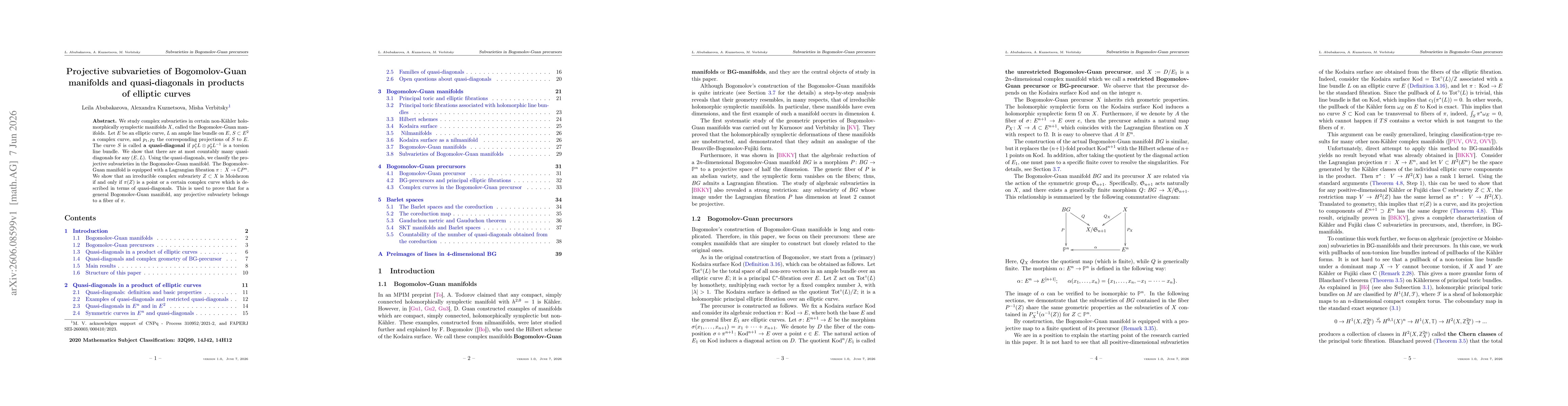 Thumbnail for Projective subvarieties of Bogomolov-Guan manifolds and quasi-diagonals in products of elliptic curves