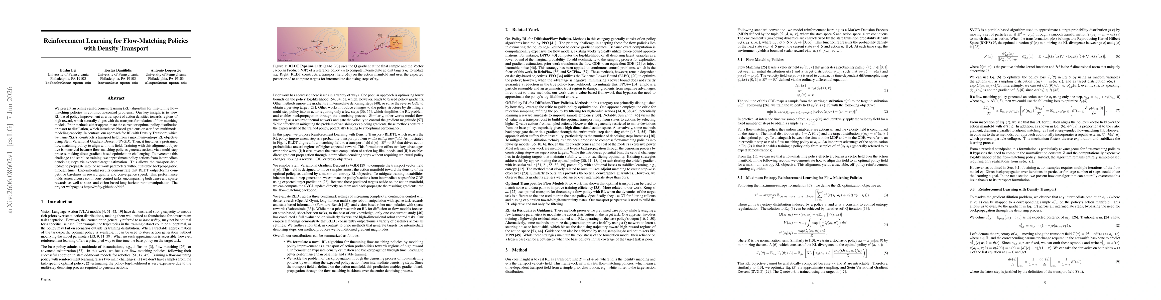 Thumbnail for Reinforcement Learning for Flow-Matching Policies with Density Transport