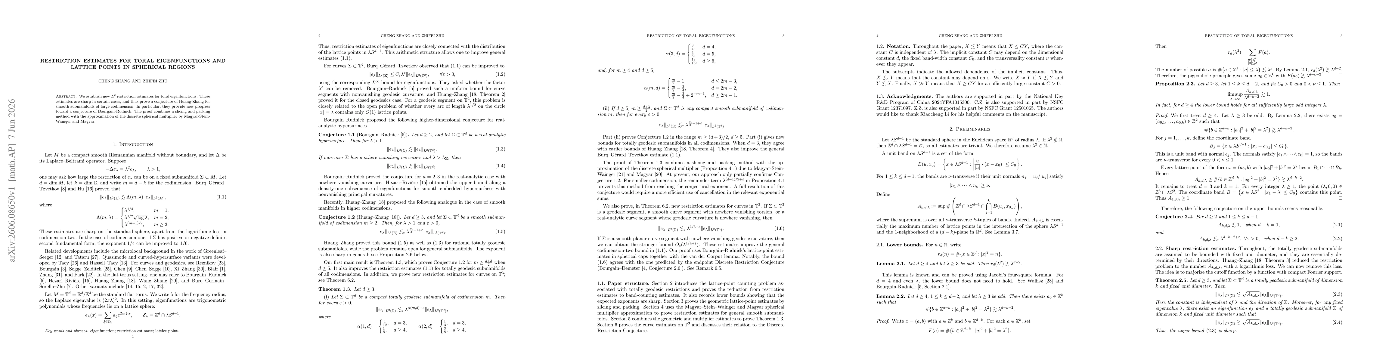 Thumbnail for Restriction estimates for toral eigenfunctions and lattice points in spherical regions