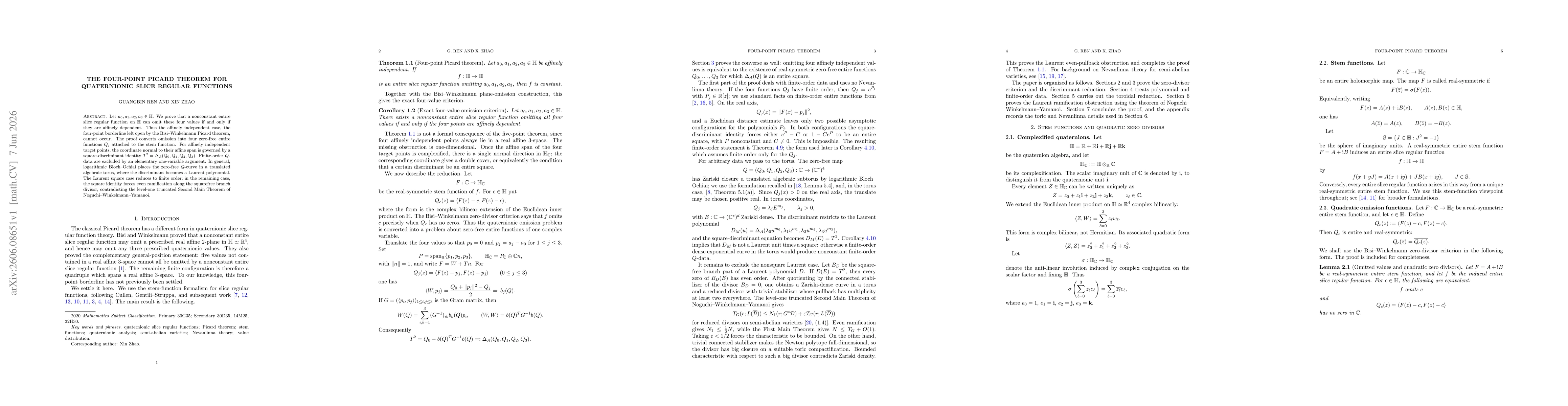Thumbnail for The Four-Point Picard Theorem for Quaternionic Slice Regular Functions
