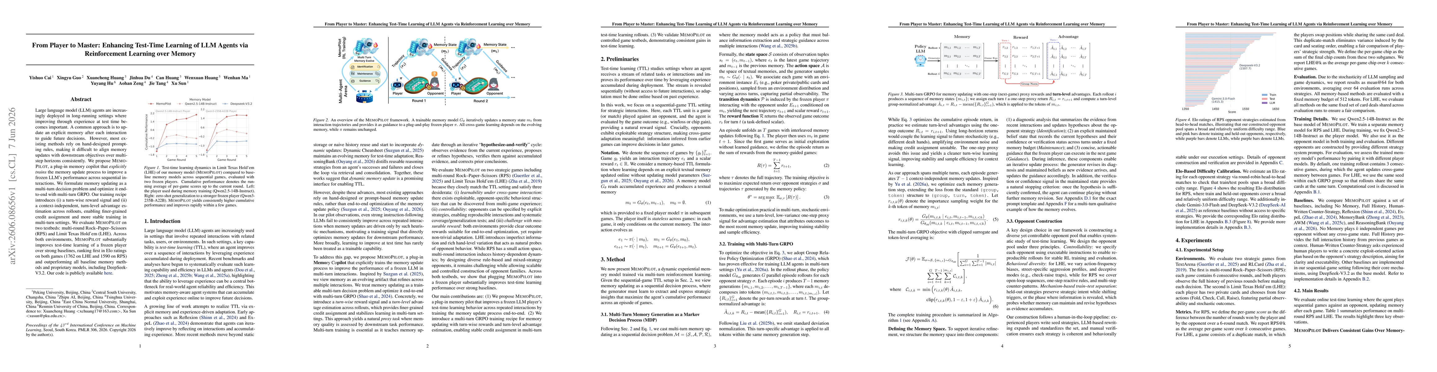 Thumbnail for From Player to Master: Enhancing Test-Time Learning of LLM Agents via Reinforcement Learning over Memory