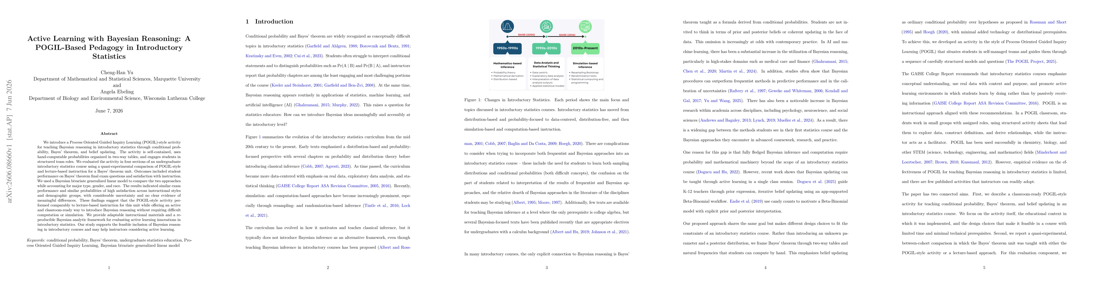 Thumbnail for Active Learning with Bayesian Reasoning: A POGIL-Based Pedagogy in Introductory Statistics