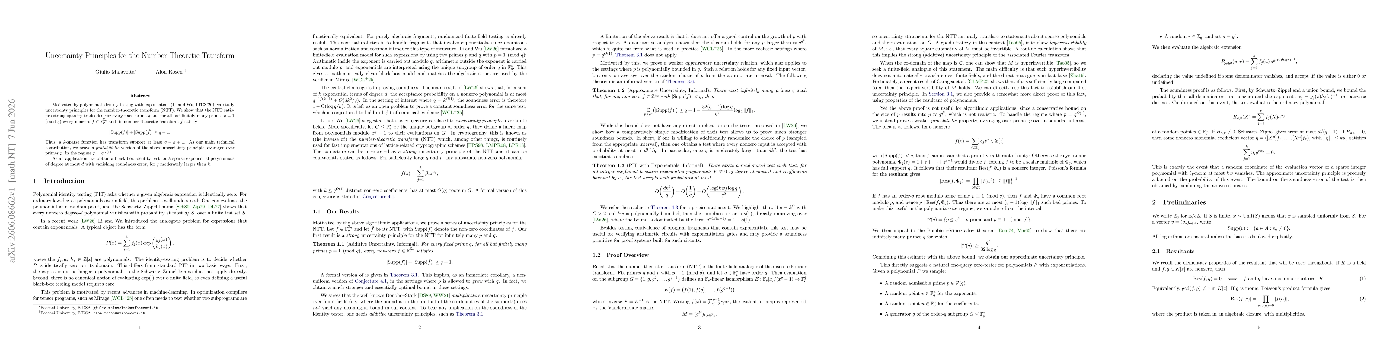 Thumbnail for Uncertainty Principles for the Number Theoretic Transform