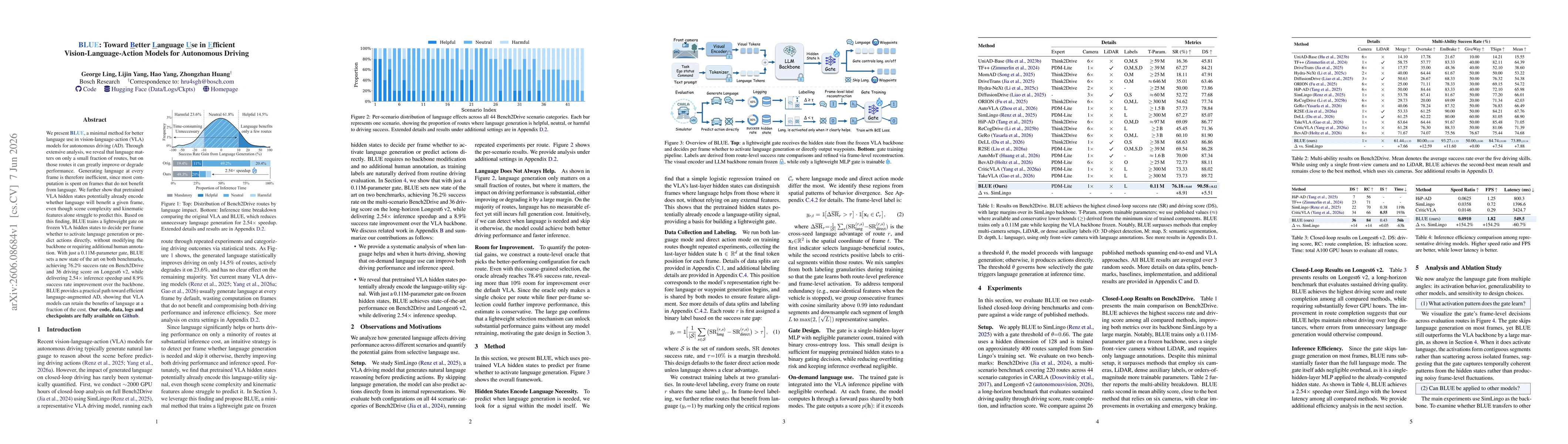 Thumbnail for BLUE: Toward Better Language Use in Efficient Vision-Language-Action Models for Autonomous Driving