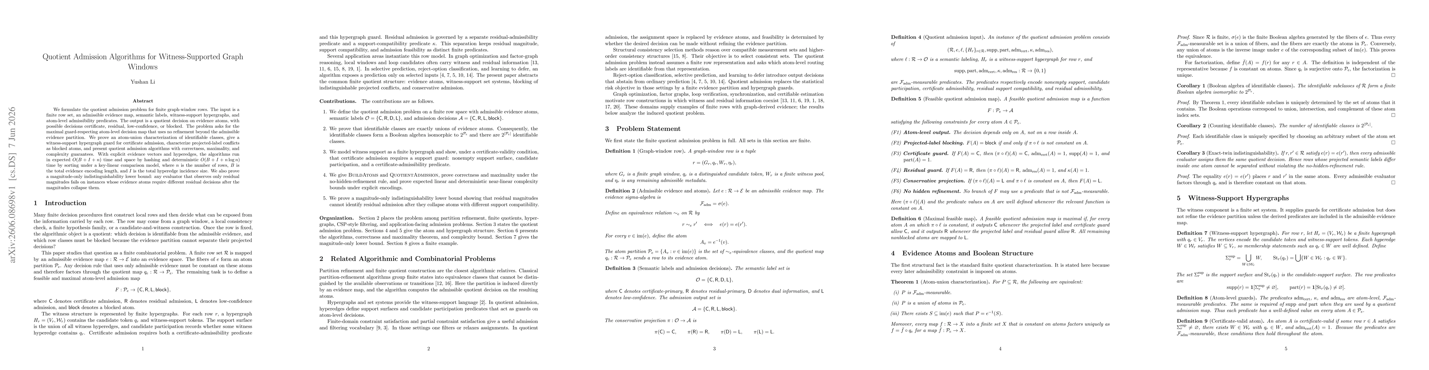 Thumbnail for Quotient Admission Algorithms for Witness-Supported Graph Windows