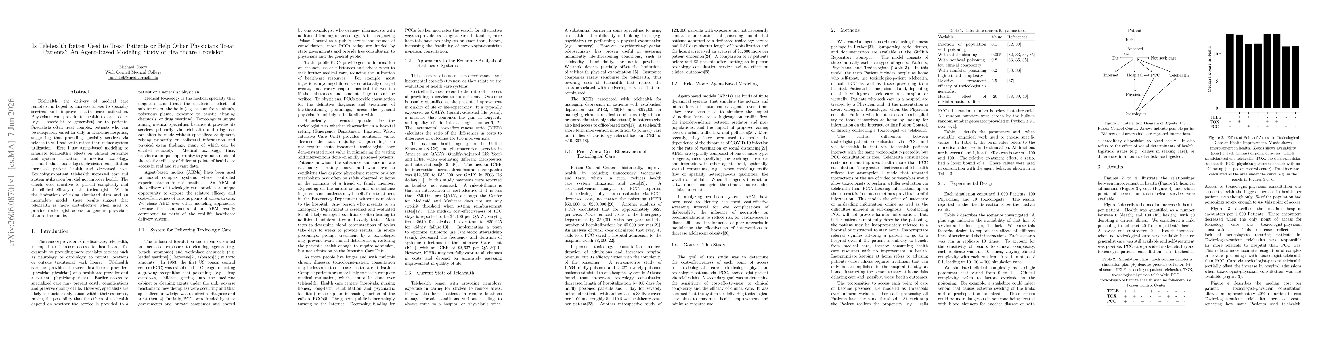 Thumbnail for Is Telehealth Better Used to Treat Patients or Help Other Physicians Treat Patients? An Agent-Based Modeling Study of Healthcare Provision