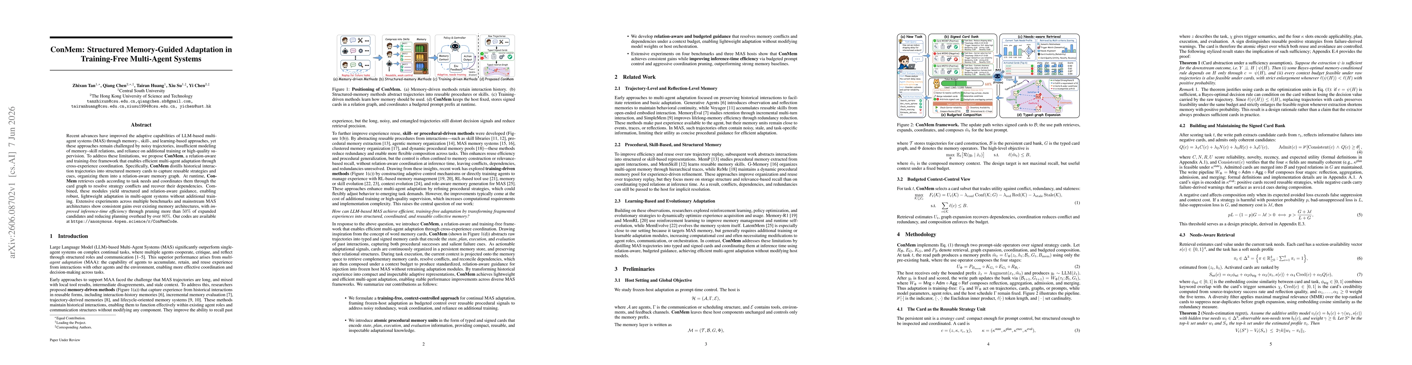Thumbnail for ConMem: Structured Memory-Guided Adaptation in Training-Free Multi-Agent Systems
