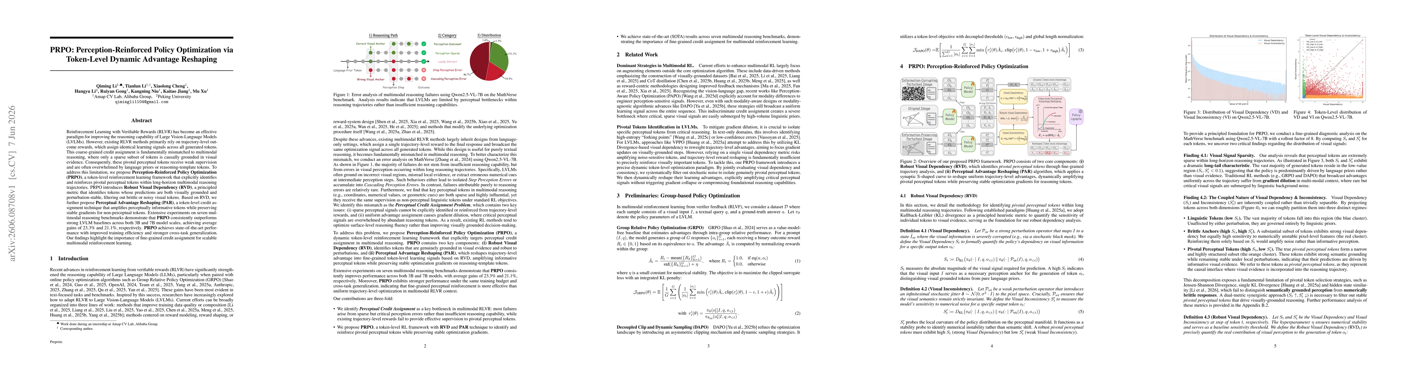 Thumbnail for PRPO: Perception-Reinforced Policy Optimization via Token-Level Dynamic Advantage Reshaping