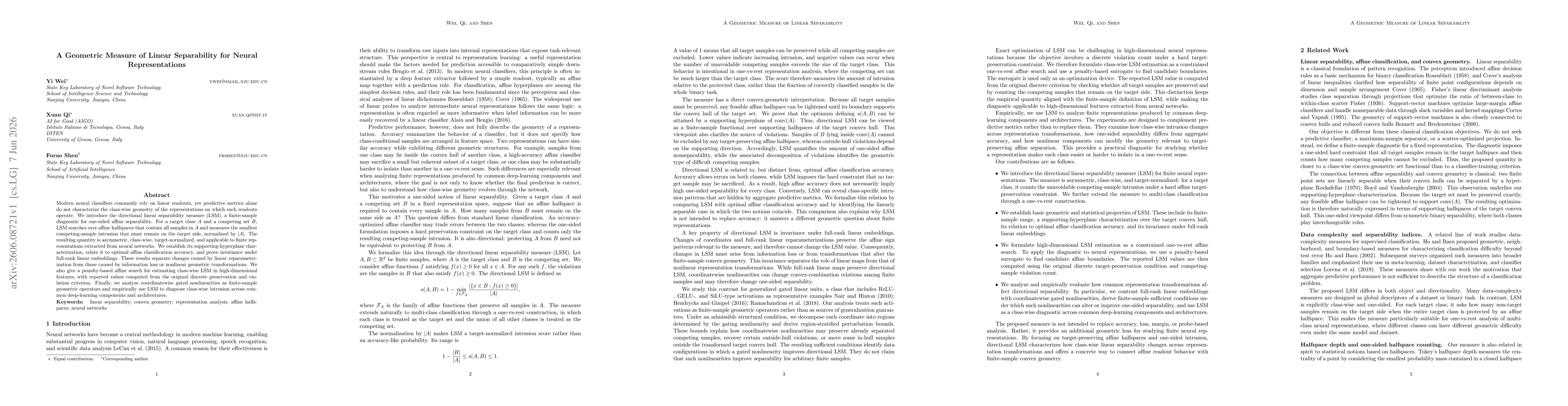 Thumbnail for A Geometric Measure of Linear Separability for Neural Representations
