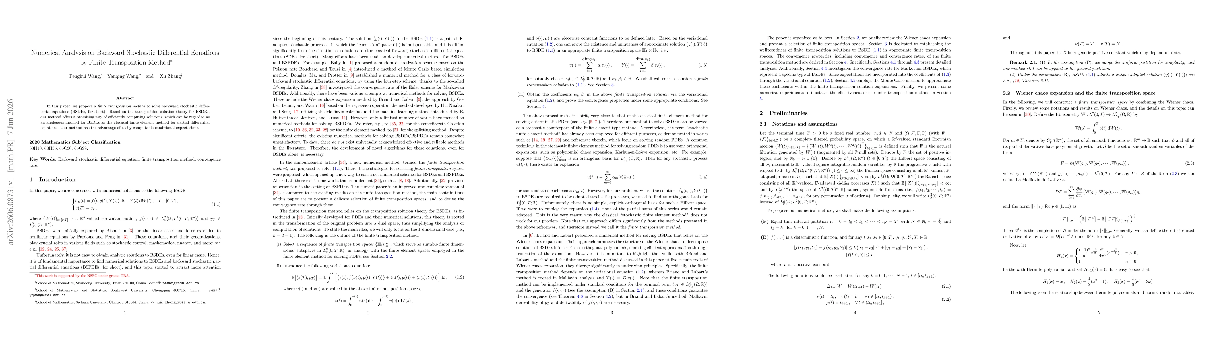 Thumbnail for Numerical Analysis on Backward Stochastic Differential Equations by Finite Transposition Method