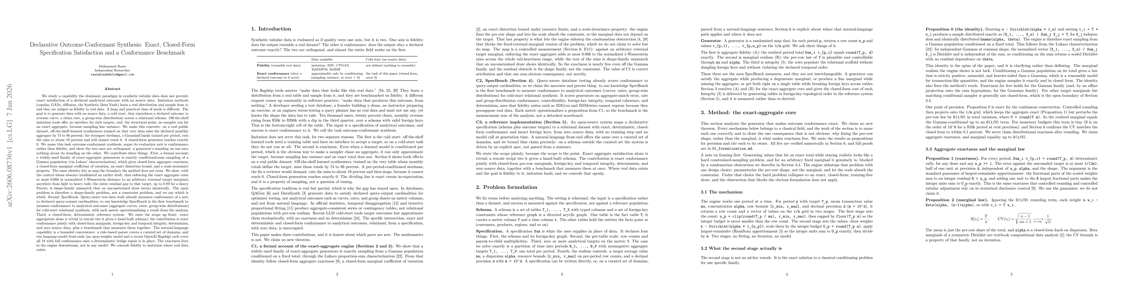 Thumbnail for Declarative Outcome-Conformant Synthesis: Exact, Closed-Form Specification Satisfaction and a Conformance Benchmark