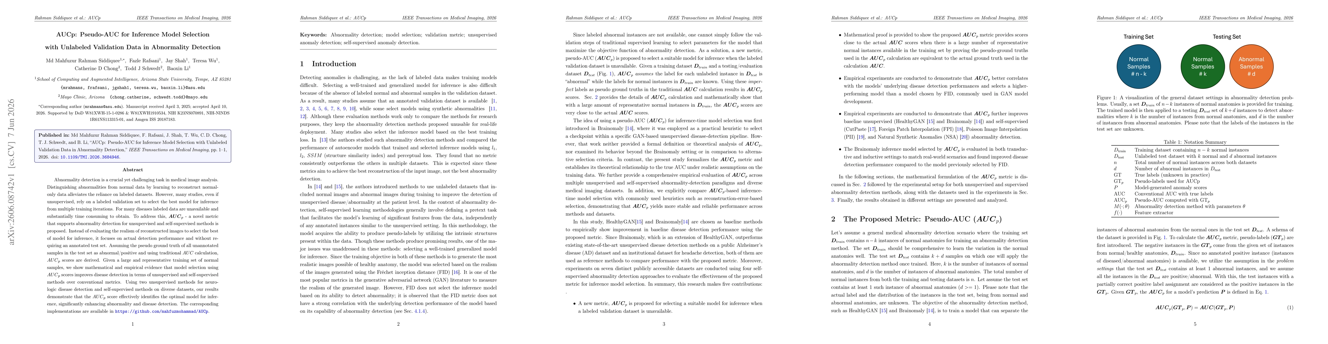 Thumbnail for AUCp: Pseudo-AUC for Inference Model Selection with Unlabeled Validation Data in Abnormality Detection