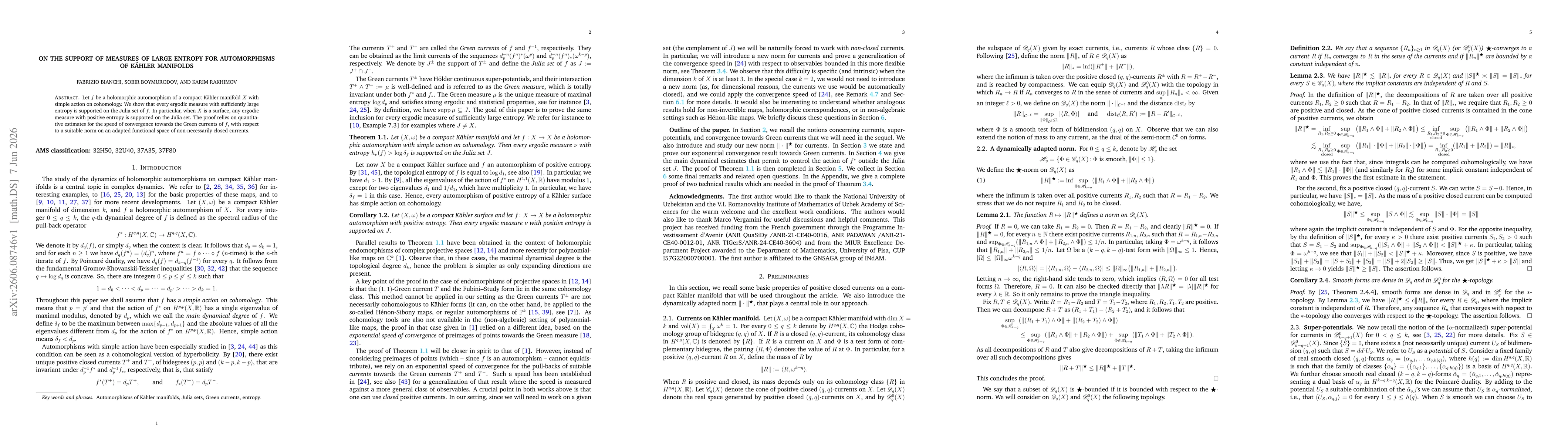 Thumbnail for On the support of measures of large entropy for automorphisms of Kähler manifolds