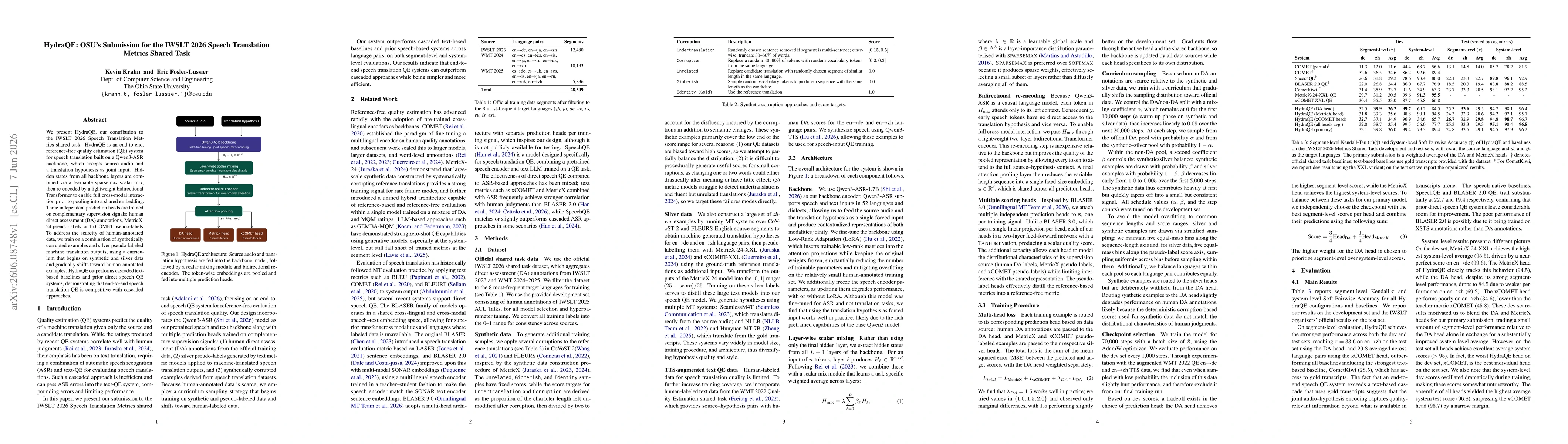 Thumbnail for HydraQE: OSU's Submission for the IWSLT 2026 Speech Translation Metrics Shared Task