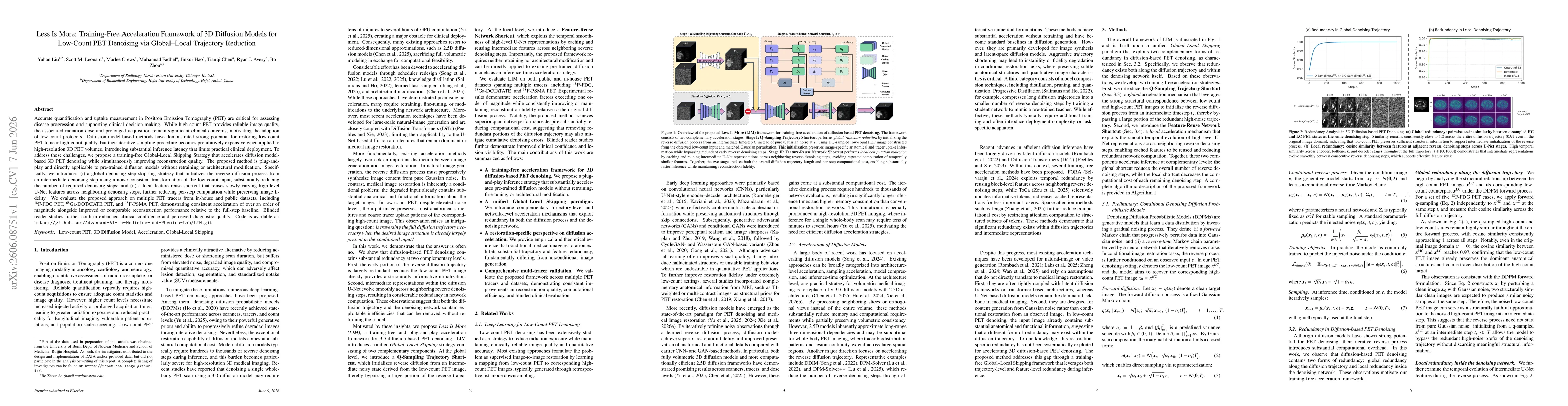 Thumbnail for Less Is More: Training-Free Acceleration Framework of 3D Diffusion Models for Low-Count PET Denoising via Global-Local Trajectory Reduction