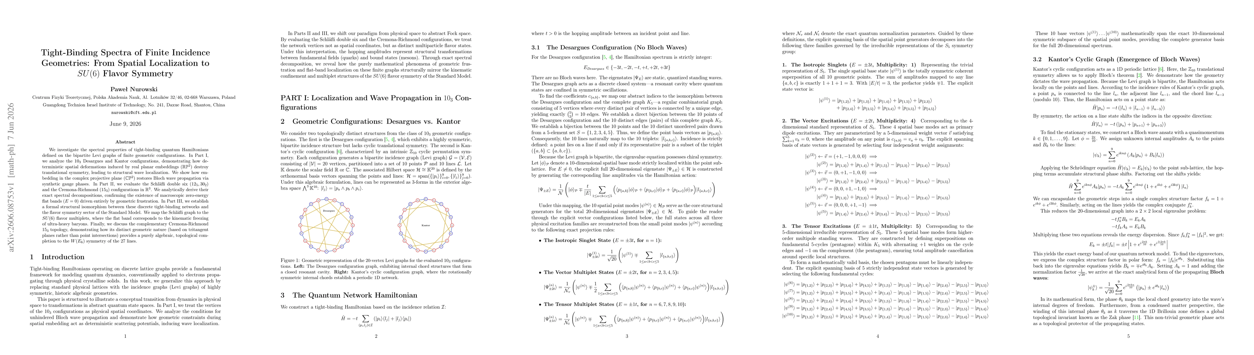 Thumbnail for Tight-Binding Spectra of Finite Incidence Geometries: From Spatial Localization to $SU(6)$ Flavor Symmetry