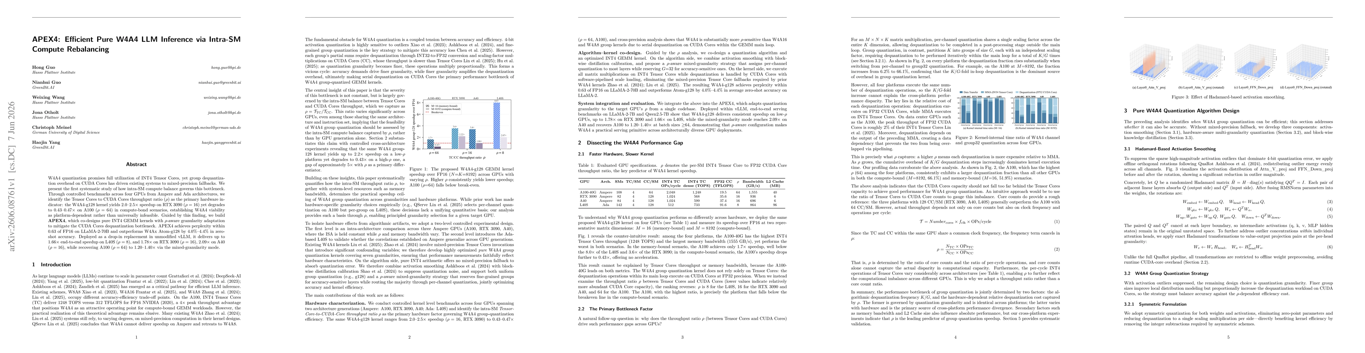 Thumbnail for APEX4: Efficient Pure W4A4 LLM Inference via Intra-SM Compute Rebalancing