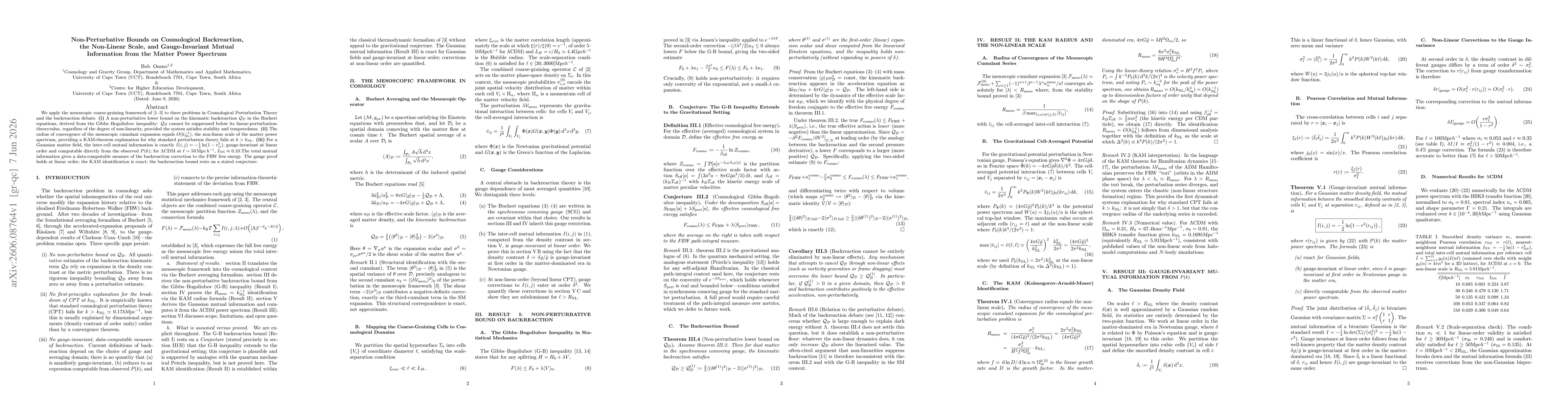 Thumbnail for Non-Perturbative Bounds on Cosmological Backreaction, the Non-Linear Scale, and Gauge-Invariant Mutual Information from the Matter Power Spectrum