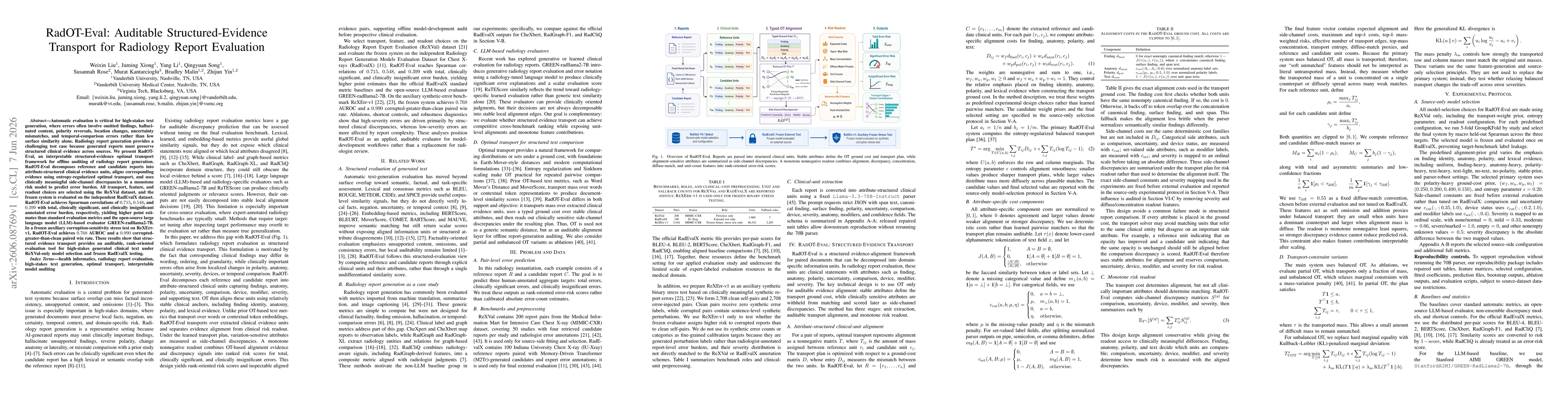 Thumbnail for RadOT-Eval: Auditable Structured-Evidence Transport for Radiology Report Evaluation