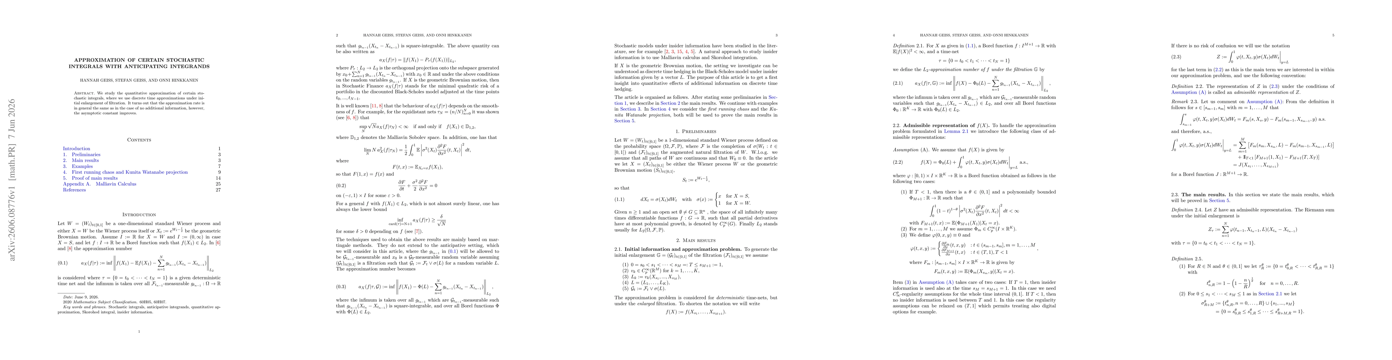 Thumbnail for Approximation of certain stochastic integrals with anticipating integrands