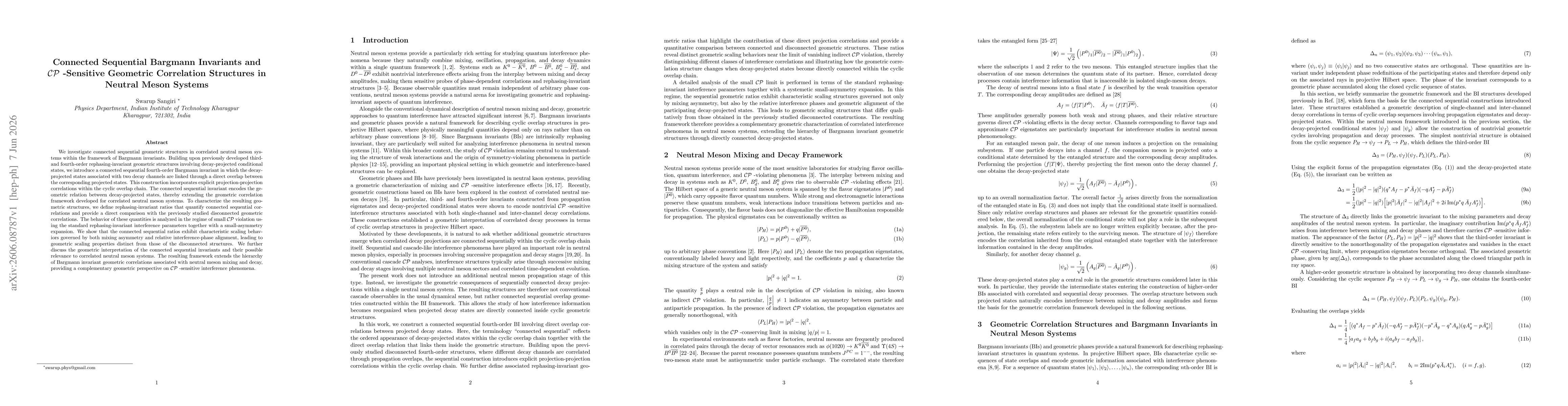 Thumbnail for Connected Sequential Bargmann Invariants and CP-Sensitive Geometric Correlation Structures in Neutral Meson Systems