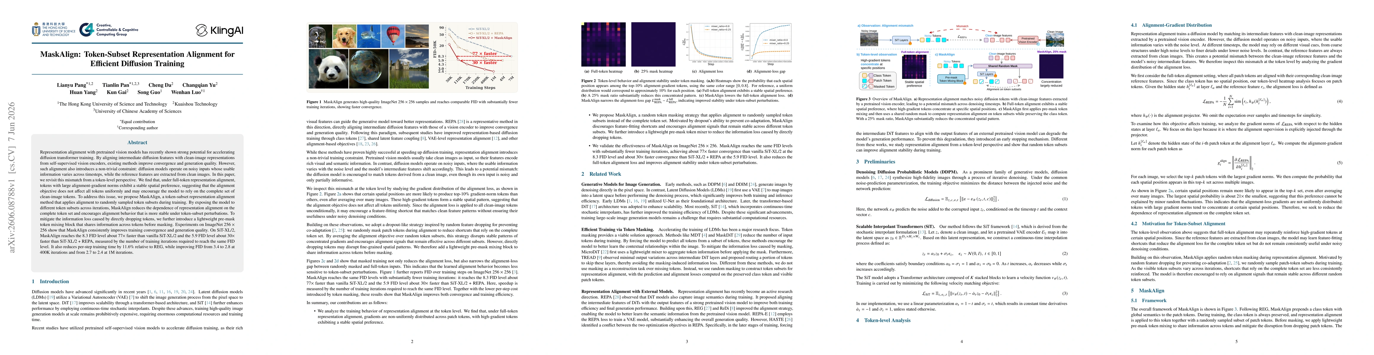 Thumbnail for MaskAlign: Token-Subset Representation Alignment for Efficient Diffusion Training
