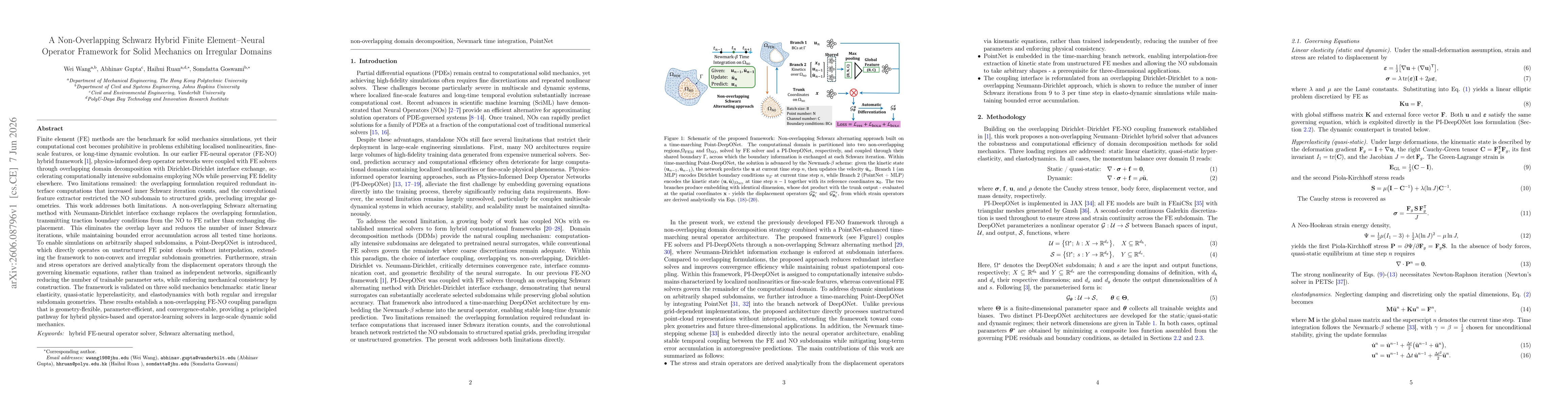 Thumbnail for A Non-Overlapping Schwarz Hybrid Finite Element-Neural Operator Framework for Solid Mechanics on Irregular Domains