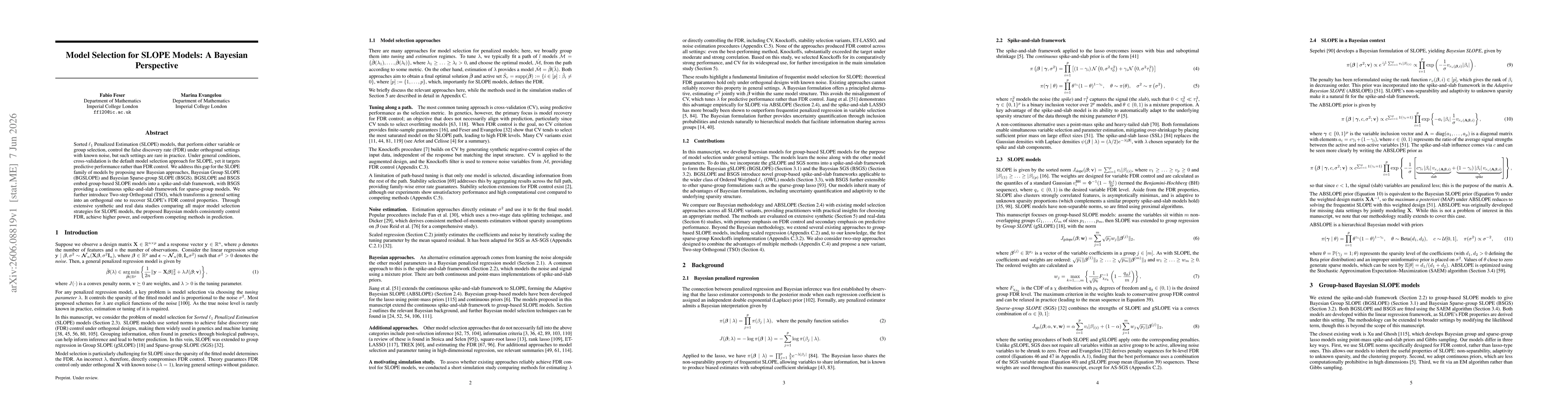 Thumbnail for Model Selection for SLOPE Models: A Bayesian Perspective