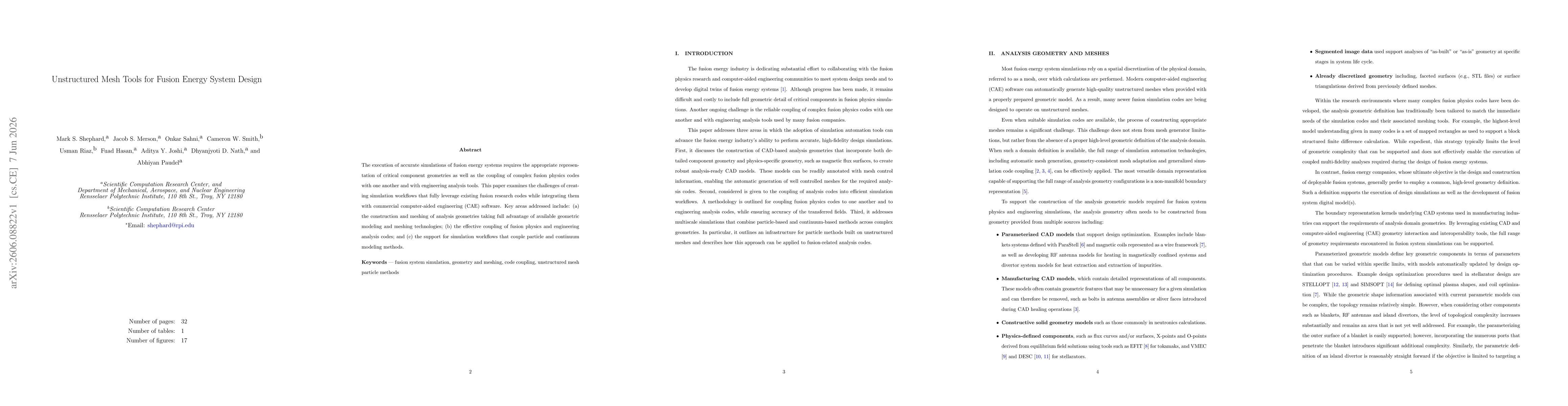 Thumbnail for Unstructured Mesh Tools for Fusion Energy System Design