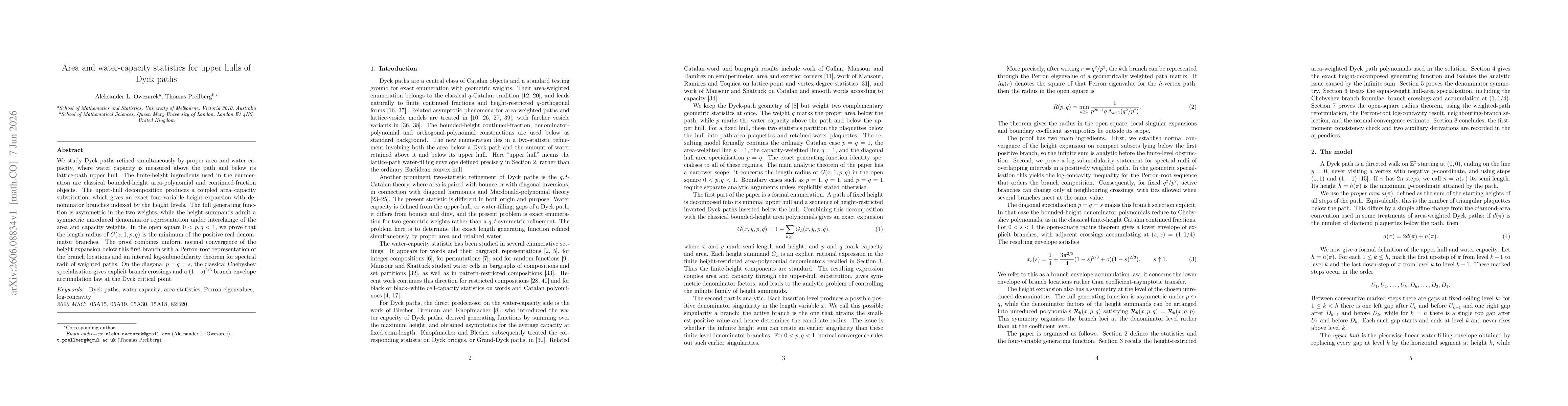 Thumbnail for Area and water-capacity statistics for upper hulls of Dyck paths