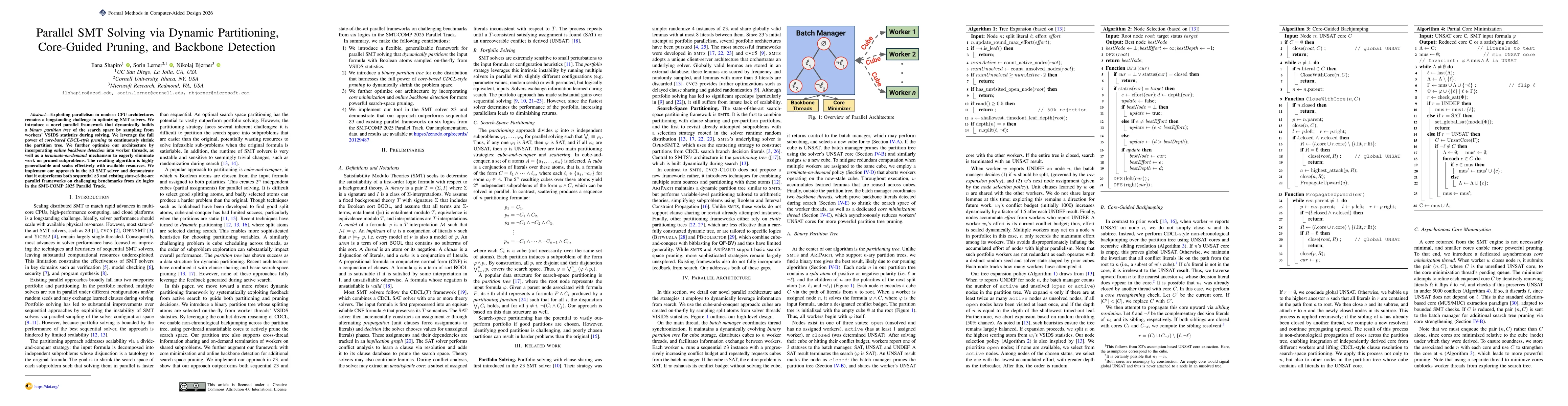 Thumbnail for Parallel SMT Solving via Dynamic Partitioning, Core-Guided Pruning, and Online Backbone Detection