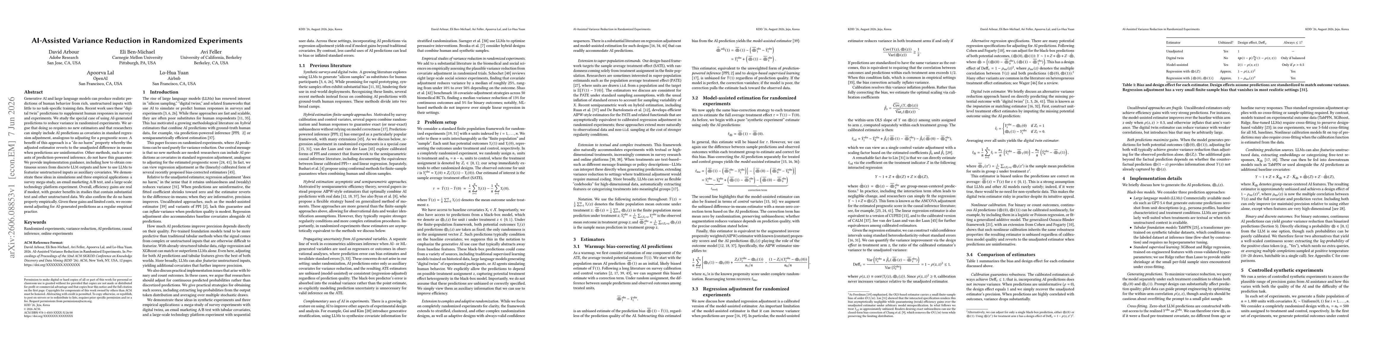 Thumbnail for AI-Assisted Variance Reduction in Randomized Experiments