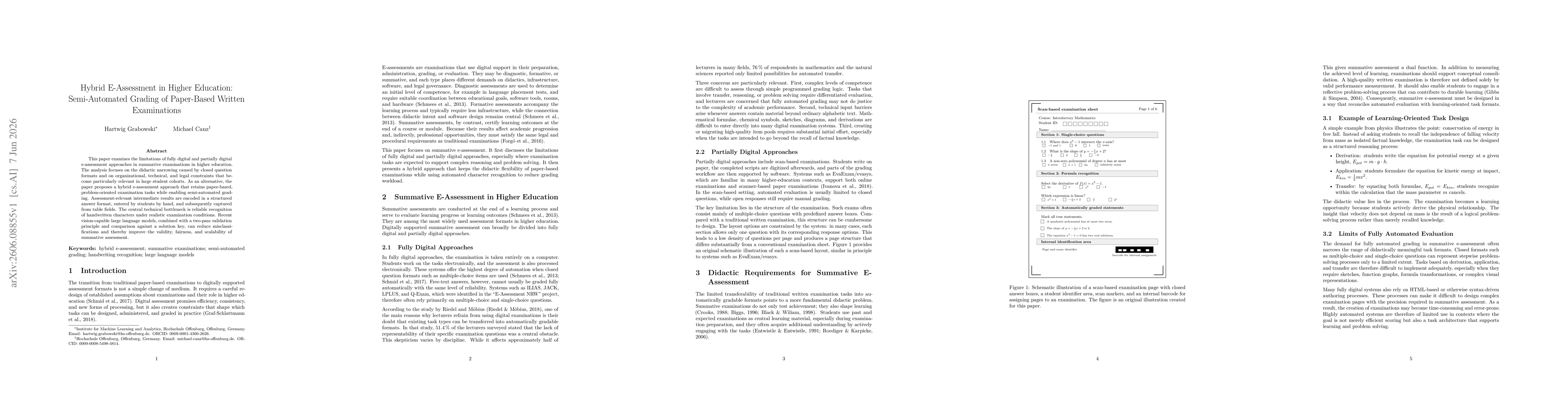 Thumbnail for Hybrid E-Assessment in Higher Education: Semi-Automated Grading of Paper-Based Written Examinations