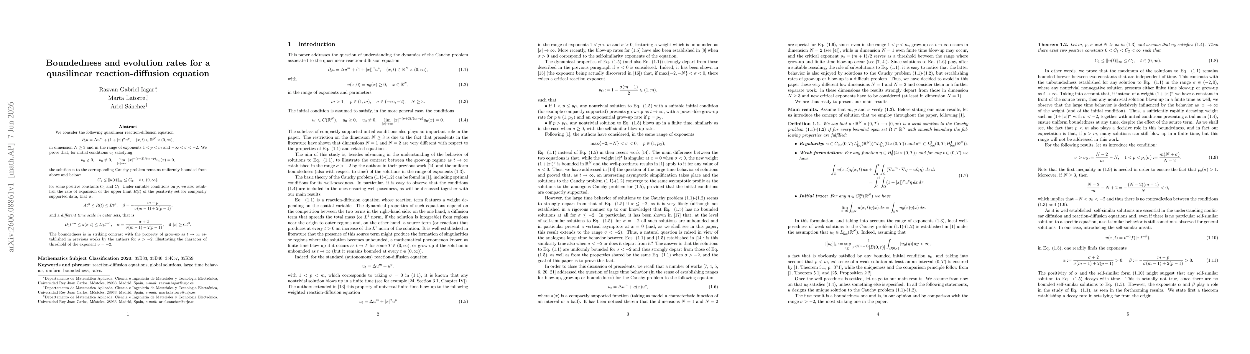 Thumbnail for Boundedness and evolution rates for a quasilinear reaction-diffusion equation
