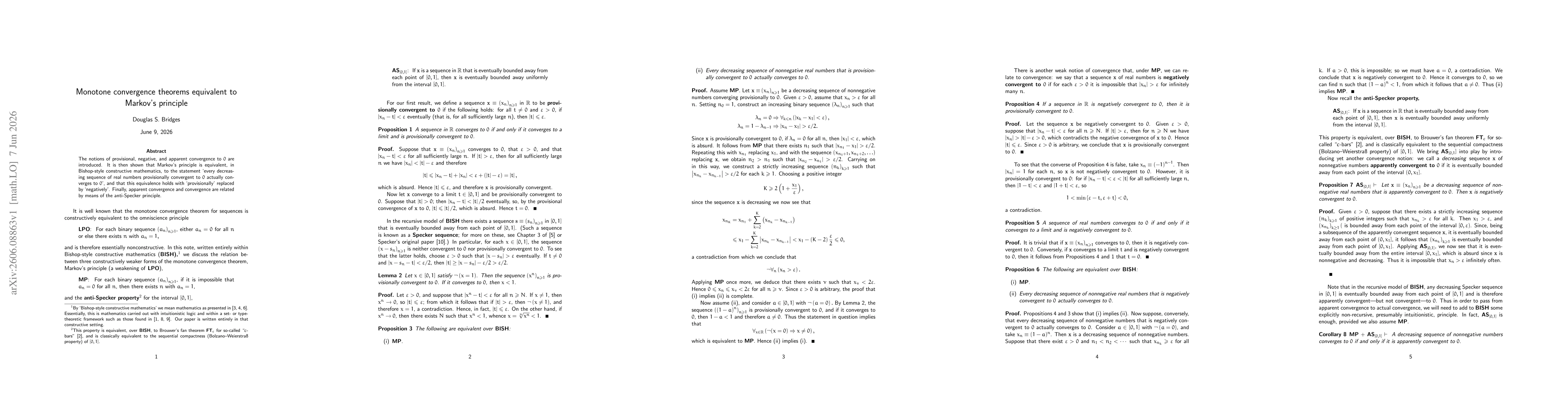Thumbnail for Monotone convergence theorems equivalent to Markov's principle