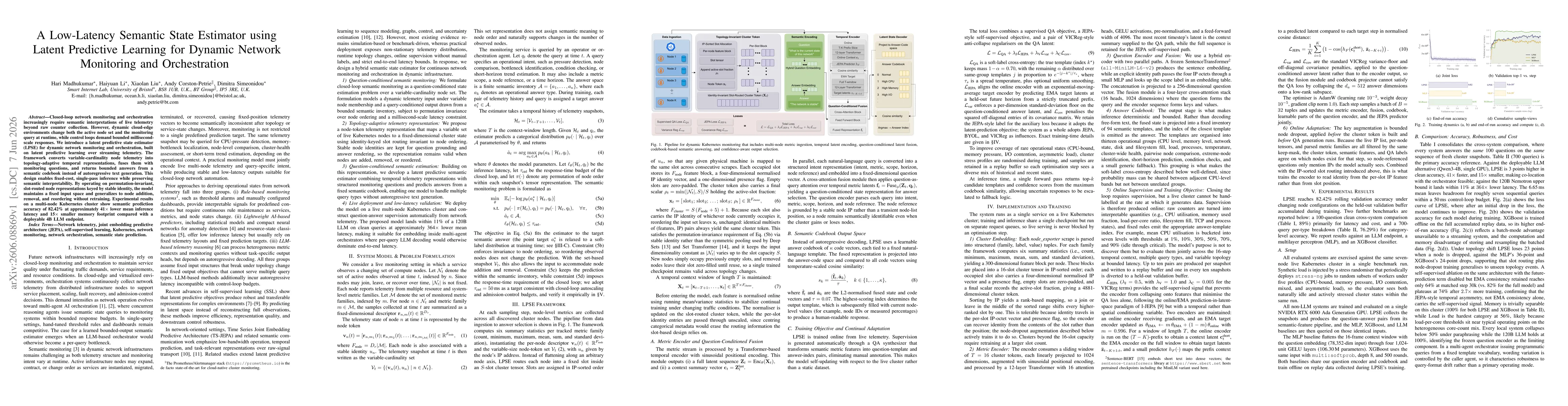 Thumbnail for A Low-Latency Semantic State Estimator using Latent Predictive Learning for Dynamic Network Monitoring and Orchestration